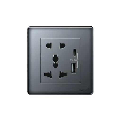 Velocity 2 Pin & 3 Pin Universal Socket  with Type A+C USB Charger