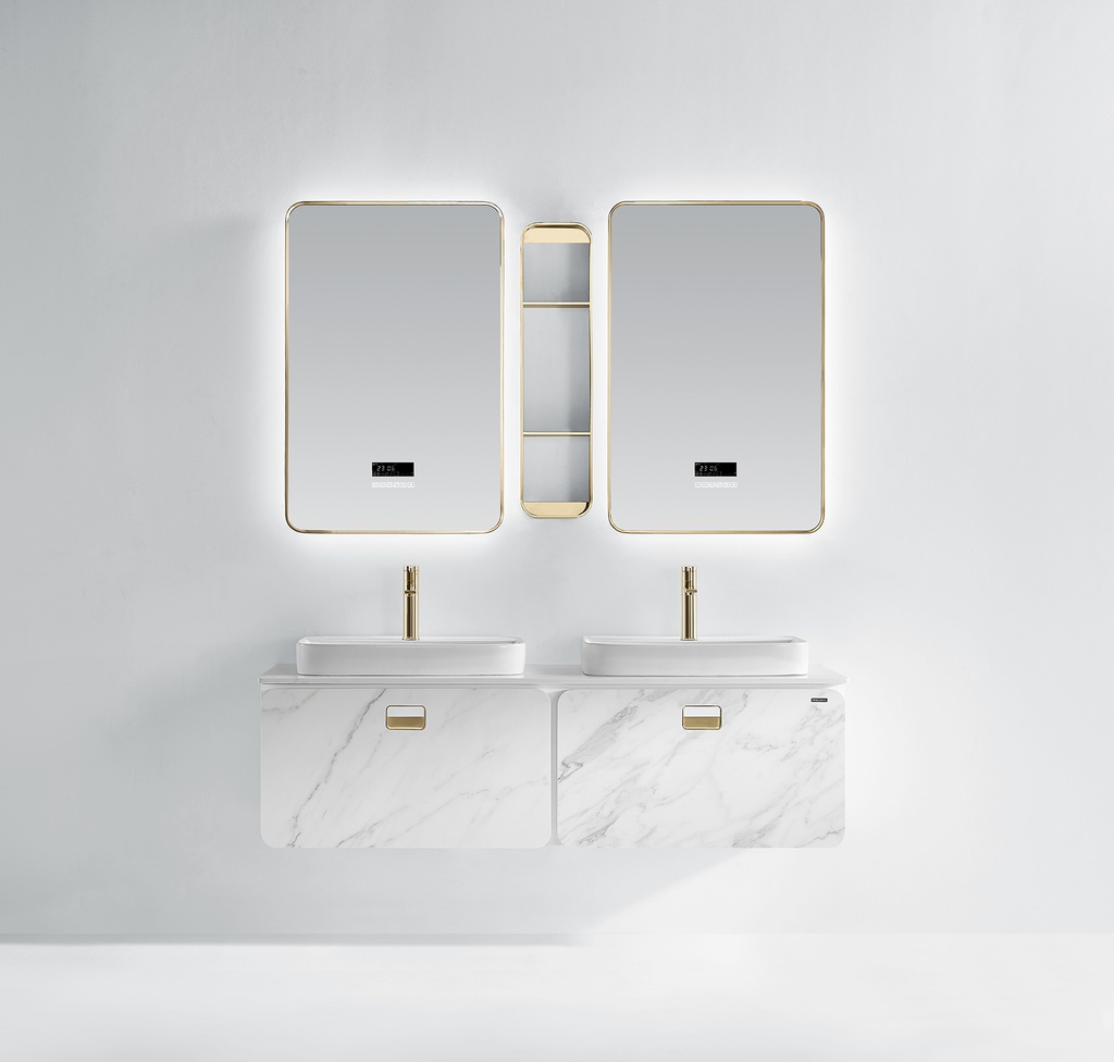 AS 33082 (4+4) Cabinet GOLD + Stone Top+ Ceramic Basin + BLUM Drawer 149x 48x42 cm